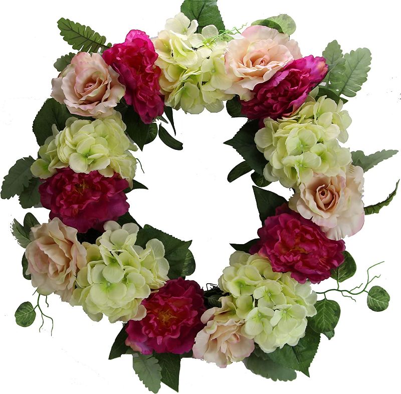 Photo 1 of Admired By Nature ABN1W003-NTRL Artificial Wreath, Beauty Peony Mix
