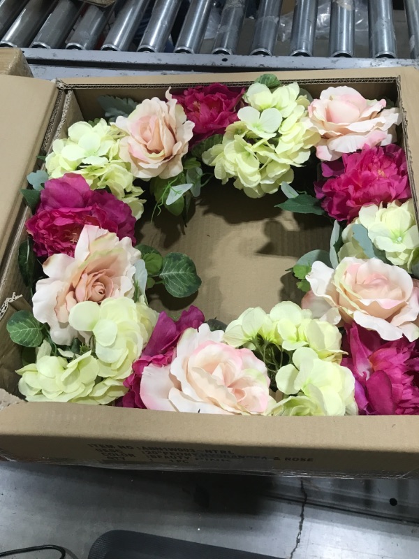 Photo 2 of Admired By Nature ABN1W003-NTRL Artificial Wreath, Beauty Peony Mix
