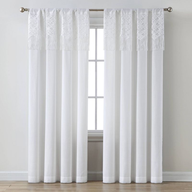 Photo 1 of 95"x50" Macrame Attached Valence Sheer Curtain Panel White - Opalhouse™

