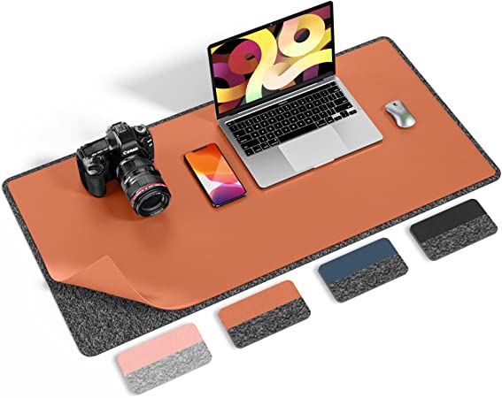 Photo 1 of Help me decide on this product: FutureCharger Leather Desk Pad, Large Double Felt Desk Mat for Protect Your Privacy,Gaming Mouse Pad,31.5"x15.7"Non-Slip Felt Desk Pad,Keyboard Pad,Computer Mat,Writing Pad for Office Home(Brown+Grey) 