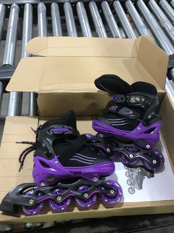 Photo 2 of Adjustable Kids Inline Skates Girls Boys, Purple&Black Roller Blades Adult Female, All Wheels Light up Kids Skates for Beginner Outdoor and Indoor
