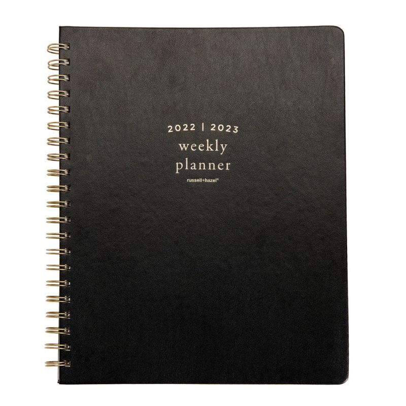 Photo 1 of 2022-23 Academic Planner 8.75"x11" Weekly Spiral Vegan Leather Black - Russell+hazel
