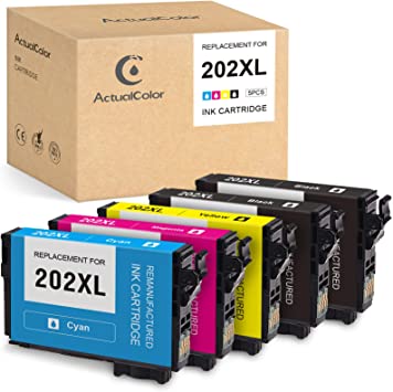 Photo 1 of .ActualColor C Remanufactured Ink Cartridge Replacement for Epson 202XL T202XL 202 XL for Workforce WF-2860 WF2860 Expression Home XP-5100 XP5100 Printer (Black Cyan Magenta Yellow, 5-Pack)
