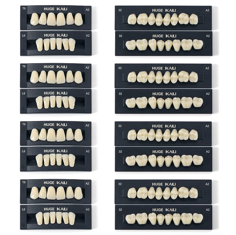 Photo 1 of 112 Pcs Dental Acrylic Resin Denture False Teeth Shade A2 T6, 4 Sets Synthetic Polymer Resin Fake Teeth for Replacement, Halloween, DIY (28pcs/set)

