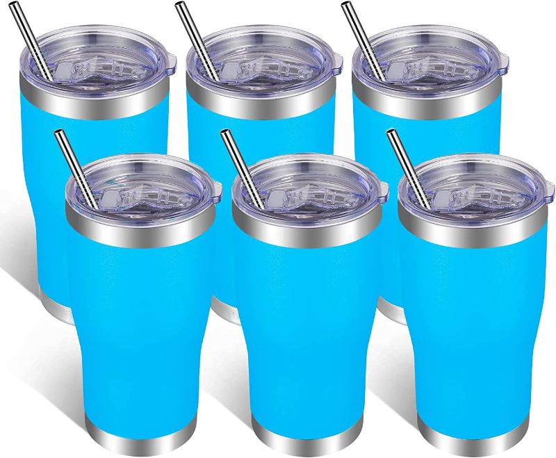 Photo 1 of 20oz Tumbler Stainless Steel Tumbler Cup with Lid And Straw Vacuum Insulated Double Wall Travel Coffee Mug(Sky Blue 6 Pack)