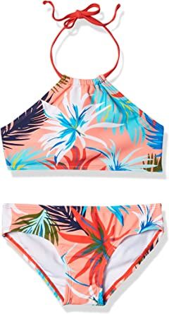 Photo 1 of Kanu Surf Girls' Mahina UPF 50+ Beach Sport Halter Bikini 2-Piece Swimsuit, Cool Breeze Coral, 4
