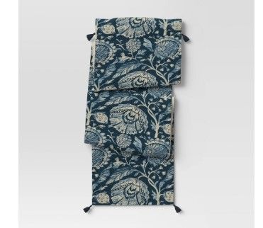 Photo 1 of 108" X 14" Cotton Jacobean Table Runner Blue - Threshold™