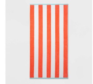 Photo 1 of Reversible Cabana Striped Beach Towel Coral/Blue - Sun Squad