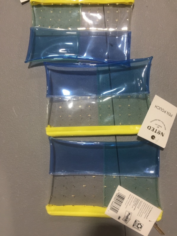 Photo 2 of 3 PACK OF Noted by Post-it® Pen Pouch, Yellow and Blue Transparent Plastic with Zipper, 7.5" X 5.25" (NTD5-PP-CLW)
