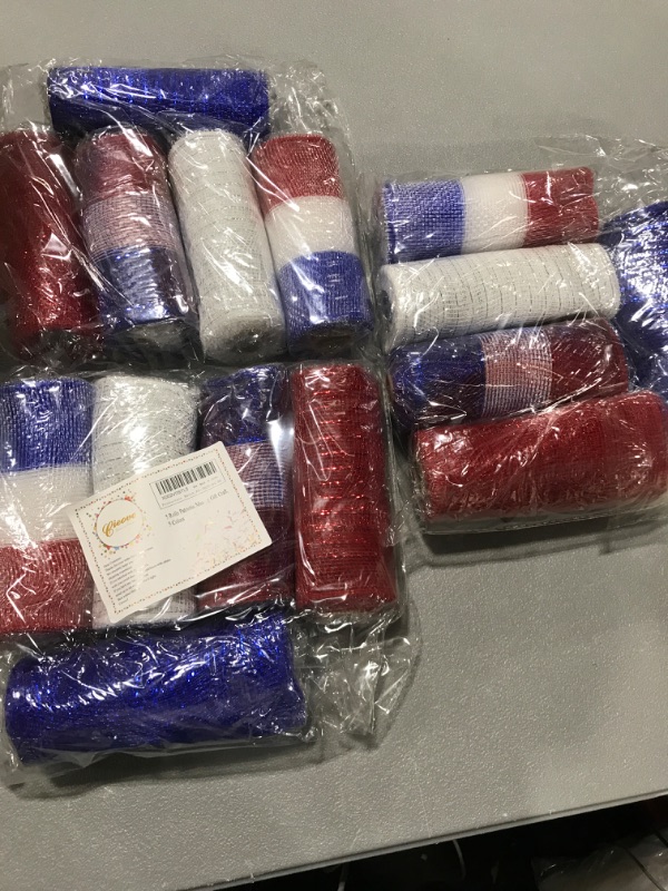 Photo 2 of 5 Rolls Patriotic Mesh Metallic Foil Ribbon Red White Blue Mesh Rolls 4th of July Poly Mesh Ribbon Deco Metallic for DIY Patriotic Crafting Wreaths Party Decorations Wrapping Gift Craft, 5 Colors pack of 3 