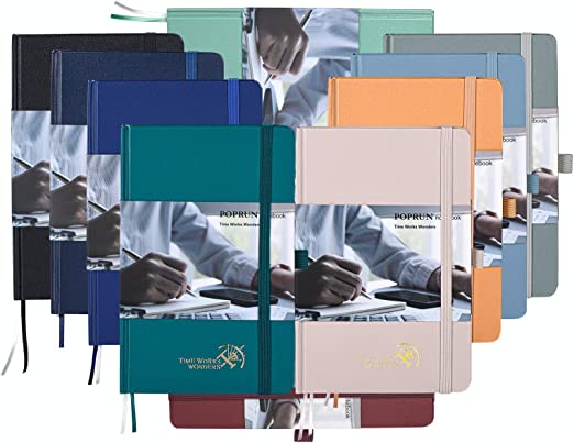 Photo 1 of POPRUN 10 Pack A5 Hardcover Lined Notebook - Thick 120 gsm Paper, 123 Numbered Pages with Perforated Corner – College Ruled Journal Notebook for Business Work and School, multicolored 