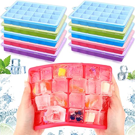 Photo 1 of 10 Pack Ice Cube Trays with Removable Lid, Silicone Ice Tray for Freezer, Easy Release Stackable 24 Ice Cube Trays for Cocktail Whiskey Chocolate Candy
