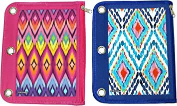 Photo 1 of nkology Ikat Binder Pencil Pouch, 10.5 x 8.25 Inches, Set of 6, Pink and Blue 