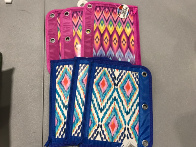 Photo 2 of nkology Ikat Binder Pencil Pouch, 10.5 x 8.25 Inches, Set of 6, Pink and Blue 