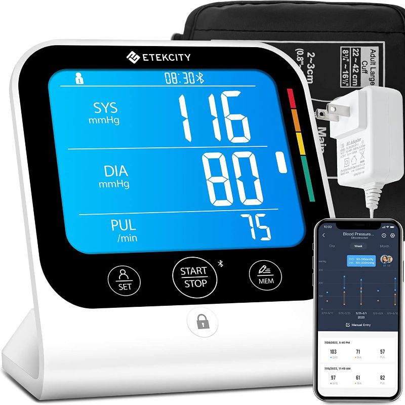 Photo 1 of Bluetooth Blood Pressure Monitor, Smart Machine by Etekcity, FSA HSA Approved Products, Adjustable Cuff Large Arm Friendly for Home Use, Unlimited Mem
