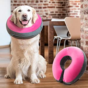 Photo 1 of 2 PACK - SIZE SMALL AND MEDIUM Comfortable Recovery E-Collar for Dogs and Cats – Soft Inflatable Donut Collar Designed for Protecting Small Medium