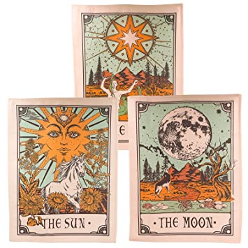 Photo 1 of 3 Pack Tarot Tapestry, Sun Moon and Star Tarot Card Tapestry, Brown and Beige Tapestry Wall Hanging
