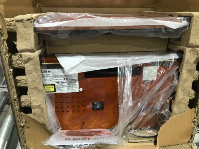 Photo 1 of Victrola 8-in-1 Bluetooth Record Player & Multimedia Center, Built-in Stereo Speakers - Turntable, Wireless Music Streaming with Stand, Real Wood | Mahogany Mahogany Entertainment Center + Wooden Stand