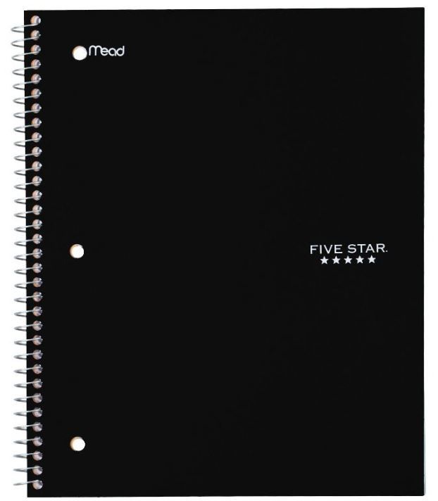 Photo 1 of 12 pack of Five Star 1 Subject Wide Ruled Solid Spiral Notebook black 

