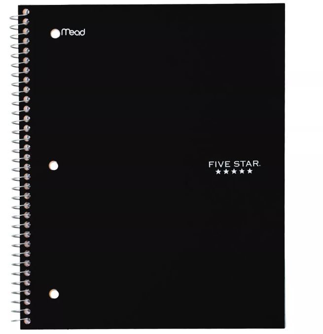 Photo 1 of 12 pack of Five Star 1 Subject Wide Ruled Solid Spiral Notebook black 

