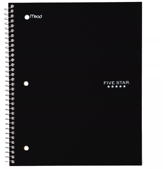 Photo 1 of 12 pack of Five Star 1 Subject Wide Ruled Solid Spiral Notebook black 

