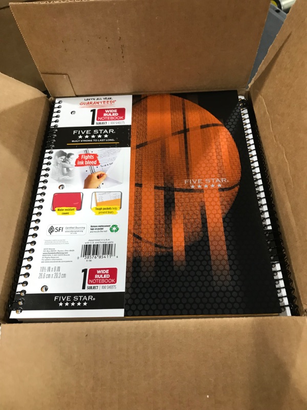 Photo 2 of 12 pack of Five Star Wide Ruled 1 Subject Sport Spiral Notebook Basketball

