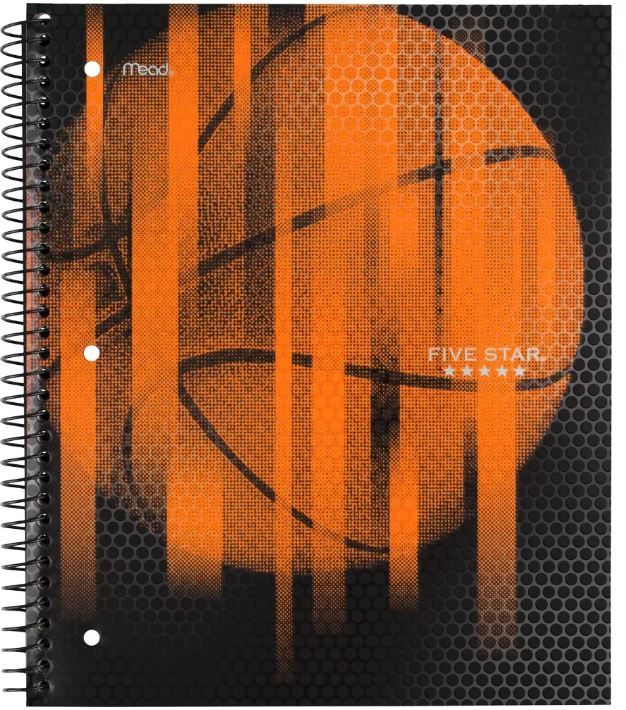 Photo 1 of 12 pack of Five Star Wide Ruled 1 Subject Sport Spiral Notebook Basketball

