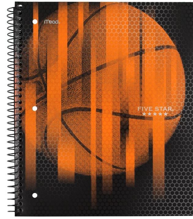 Photo 1 of 12 pack of Five Star Wide Ruled 1 Subject Sport Spiral Notebook Basketball

