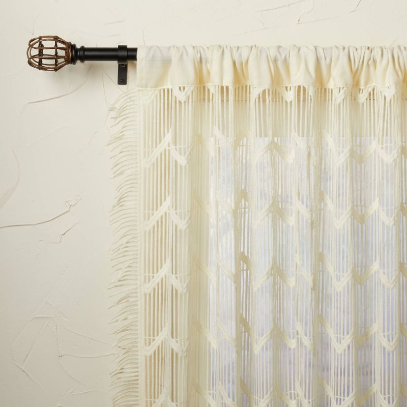 Photo 1 of 1pc 50"x84" Sheer Zig Zag Macrame Curtain Panel Cream - Opalhouse™ Designed with Jungalow™
