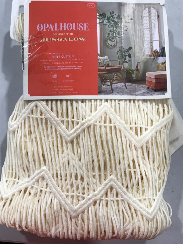 Photo 2 of 1pc 50"x84" Sheer Zig Zag Macrame Curtain Panel Cream - Opalhouse™ Designed with Jungalow™
