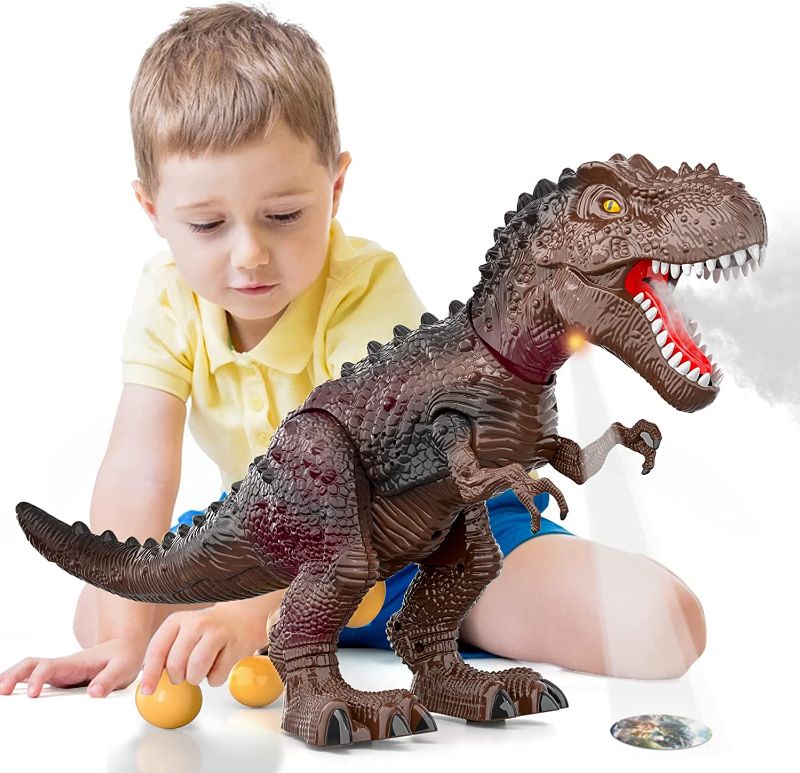Photo 1 of Dinosaur Toys for Boys Age 4-7, Jurassic Period Multifunction Electronic Educational Walking T Rex Toys with Roaring Spraying Projection Laying Eggs Function Tyrannosaurus Plastic Dinosaur Model Brown
