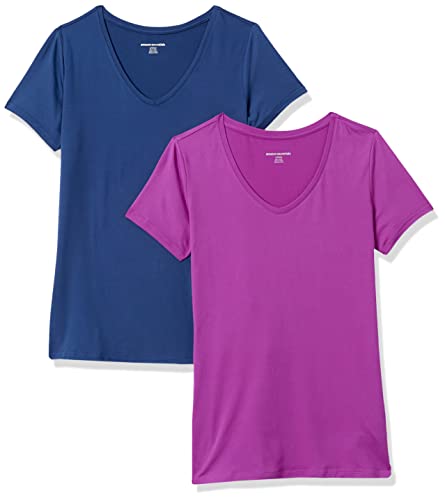 Photo 1 of Amazon Essentials Women's Tech Stretch Short-Sleeve V-Neck T-Shirt , Pack of 2, Navy, Orchid Petal, XX-Large
