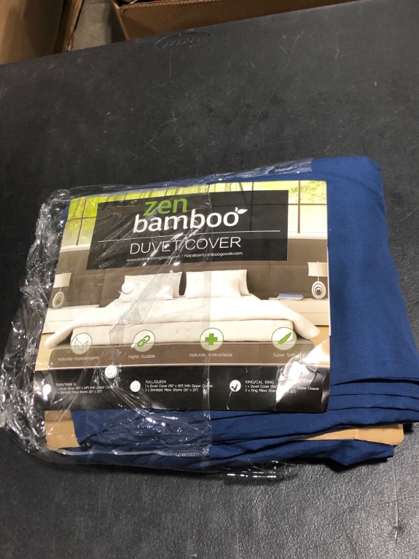 Photo 2 of Zen Bamboo Ultra Soft 3-Piece Rayon Derived From Bamboo Duvet Cover Set - Hypoallergenic and Wrinkle Resistant - King/Cal King - Navy Blue