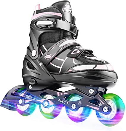 Photo 1 of ANCHEER Youth Inline Skates for Kids and Women Adjustable Blades Roller Skates with Light Up Wheels Outdoor in Line Skating for Girls and Boys Beginner Skates Size 35-38