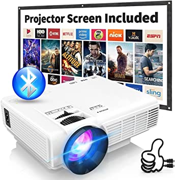 Photo 1 of Mini Projector with Bluetooth and Projector Screen, Full HD 1080P Supported Portable Video-Projector, Home Theater Movie Projector Compatible with HDMI,VGA,USB,AV,Laptop,Smartphone