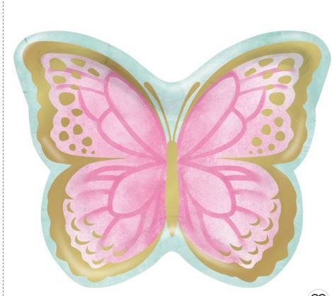 Photo 1 of 24ct Golden Butterfly Shaped Paper Plates Pink