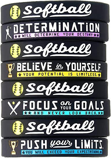 Photo 1 of (12-Pack) Softball Bracelets with Motivational Sports Quotes