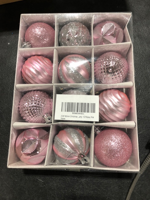 Photo 2 of 2.36"/60mm Christmas Balls Ornaments, Small Shatterproof Plastic Christmas Tree Decorations, Decorative Hanging Baubles for Christmas Holiday Wedding Party - 12 Pieces, Pink