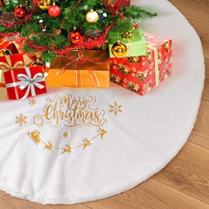 Photo 1 of 48 Inch Christmas Tree Plush Skirt Decoration for Merry Christmas Party Rabbit Fur Christmas Tree Skirt Decorations

