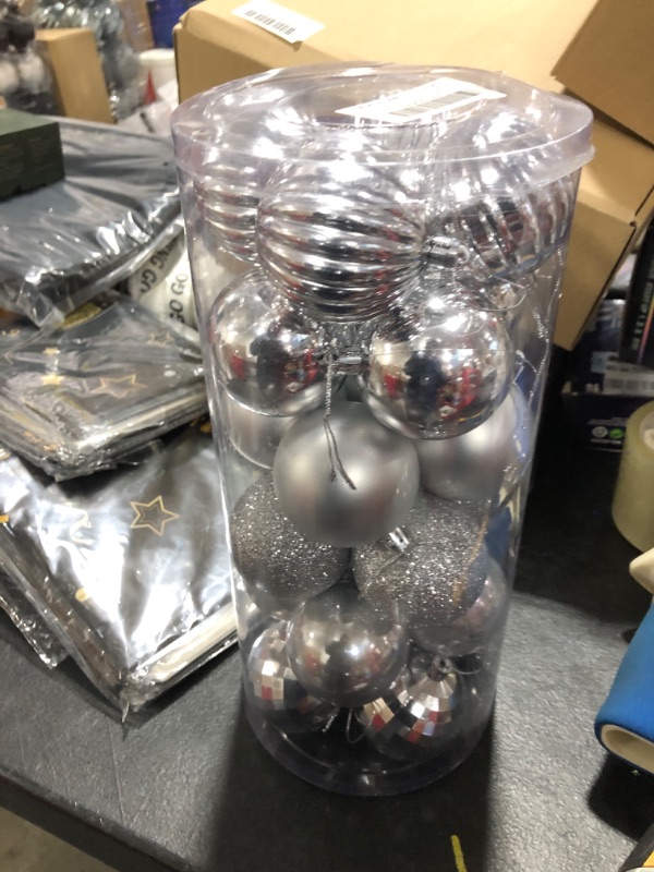 Photo 1 of 24 Pieces Christmas Ball Ornaments Christmas Tree Decorations Tree Balls for Tree Ornaments Holiday Wedding Party Decoration Hooks 2.36 Inch, 6 Styles() Silver