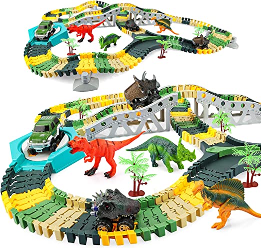 Photo 1 of  EpochAir Dinosaur Toys, 192pcs Create A Dinosaur World Road Race, Flexible Track Playset and 2 Pcs Cool Dinosaur Cars, 3pcs Dinosaurs for 3 4 5 6 7 8 Year Old Boys Girls Kids Best Birthday Gifts 