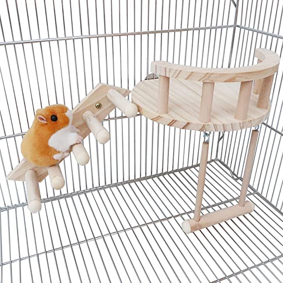 Photo 1 of QBLEEV Small Animal Wooden Play Platform?Hamster Cage Stand Perch with Ladders and Hanging Swing?Pat Climbing Playing Exercising Kits for Mouse, Mouse? Gerbil?Chinchilla?Squirrel and Dwarf
