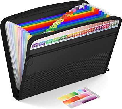 Photo 1 of Expanding File Folder with Labels,13 Pocket Accordion File Folder, A4 Letter Size Multicolor Portable Expandable Filing Box, Accordian Bill/Paper/Document/Receipt Folders with Zipper Closure(Black)
