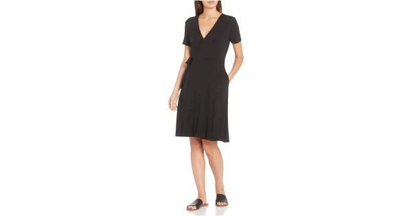 Photo 1 of Brand - Essentials Women's Cap-Sleeve Faux-wrap Dress