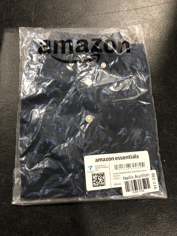 Photo 2 of Amazon Essentials Boys and Toddlers' Short-Sleeve Woven Poplin Chambray Button-Down Shirt X-Small Navy, Anchor