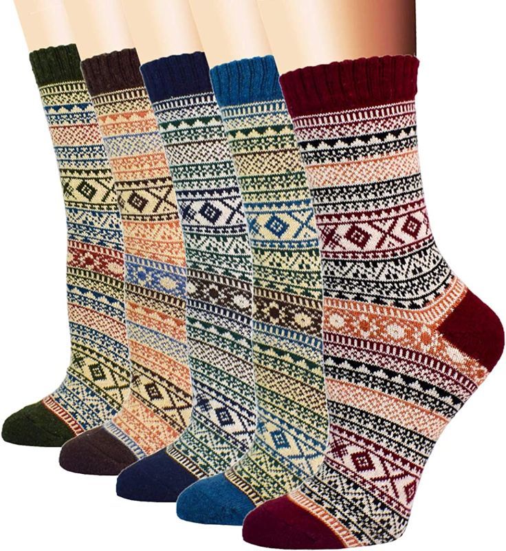 Photo 1 of YZKKE 5Pack Womens Vintage Winter Soft Warm Thick Cold Knit Wool Crew Socks, Multicolor, free size