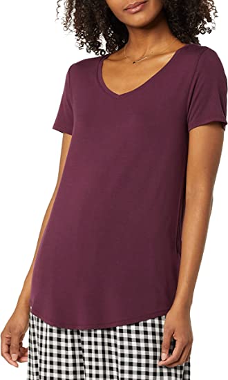 Photo 1 of Amazon Essentials Women's Relaxed-Fit Short-Sleeve V-Neck Tunic, Pack of 2 (burgundy/blue) XXL 
