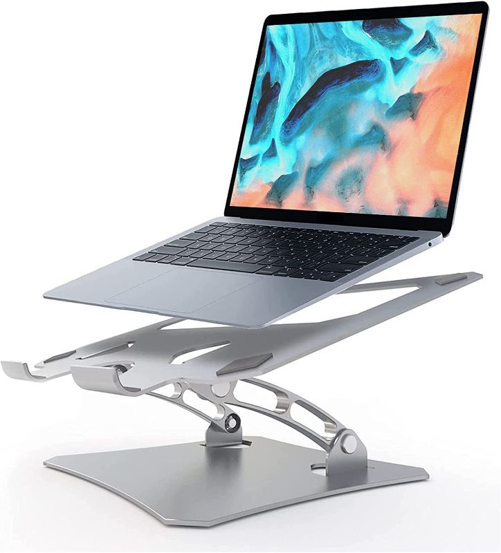 Photo 1 of Laptop Stand, Foldable Laptop Stand, Portable Computer Stand, Travel Laptop Stand, Foldable Adjustable Ergonomic Laptop Stand Lift Desk for 10 to 17 Inch Laptops, Silver Aluminum Bracket
