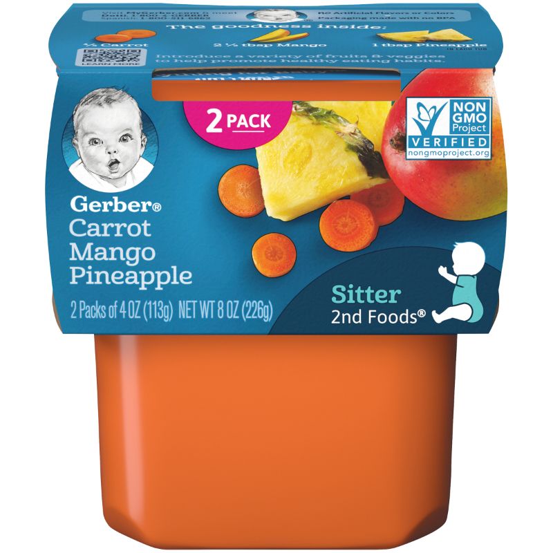 Photo 1 of Gerber 2nd Foods Natural for Baby Veggie Power Baby Food Carrot Mango Pineapple 4 Oz Tubs (16 Pack) (Best By: 11/30/2022)
