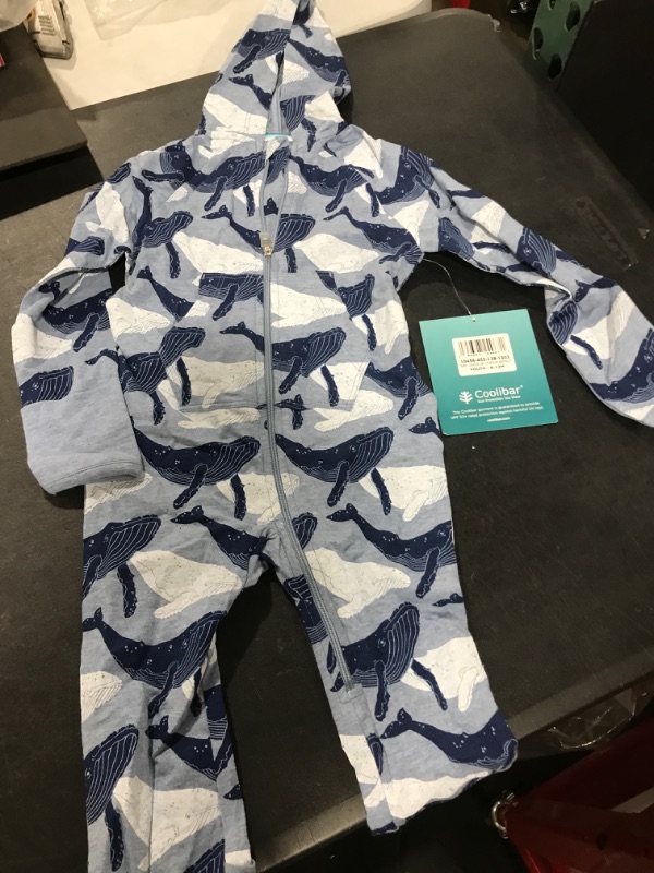 Photo 2 of Coolibar UPF 50+ Baby LumaLeo 360 Coverage Bodysuit - Sun Protective (6-12 Months- Light Blue Whales)
